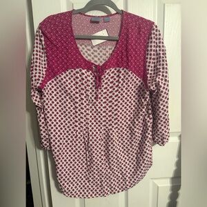 Laura Scott Pink & White Printed Peasant Blouse